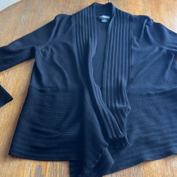 Liz Claiborne Black Open Front Cardigan Ribbed Neckline - Picture 4 of 10